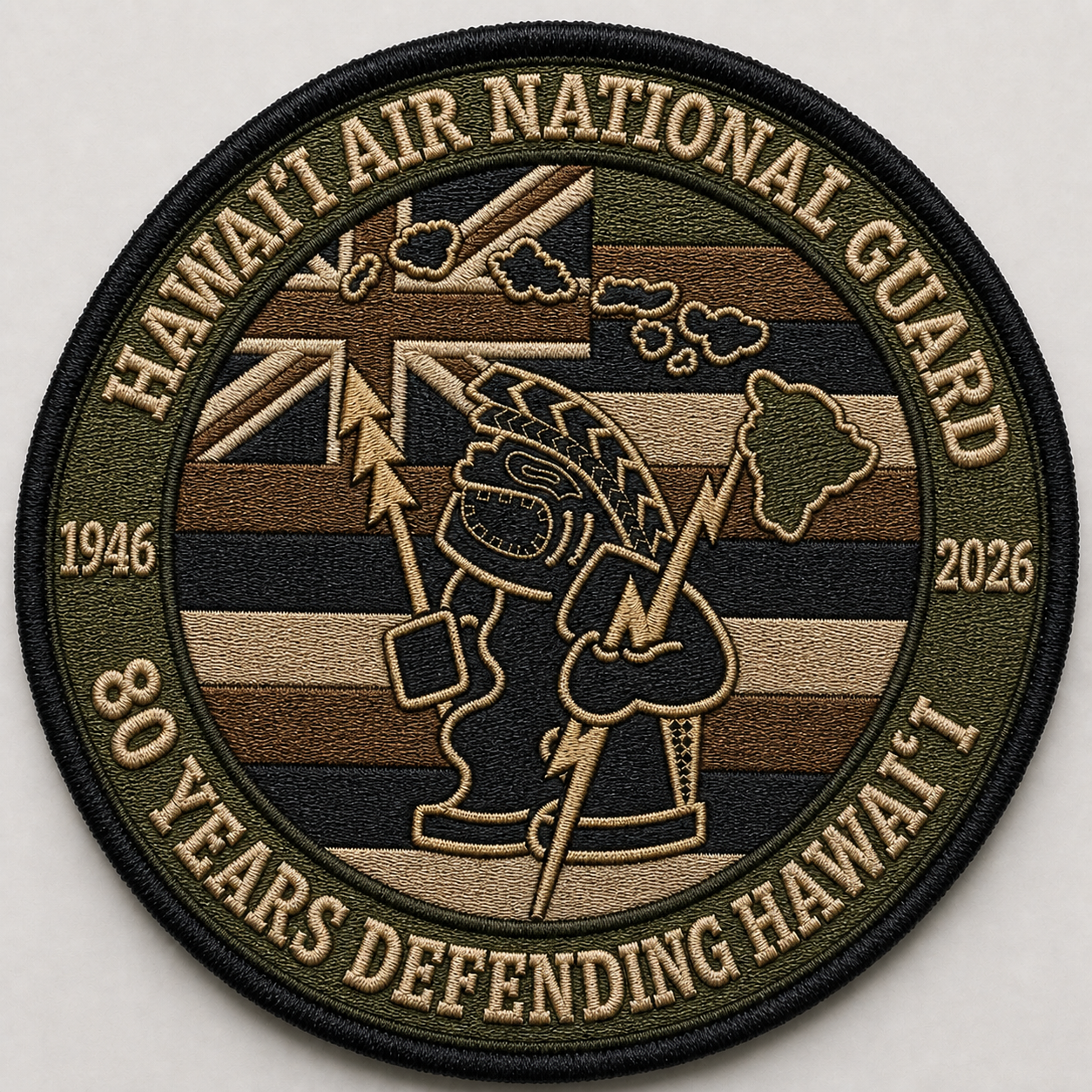 Embroidered Hawaiʻi Air National Guard 80th anniversary patch in subdued OCP-appropriate colors